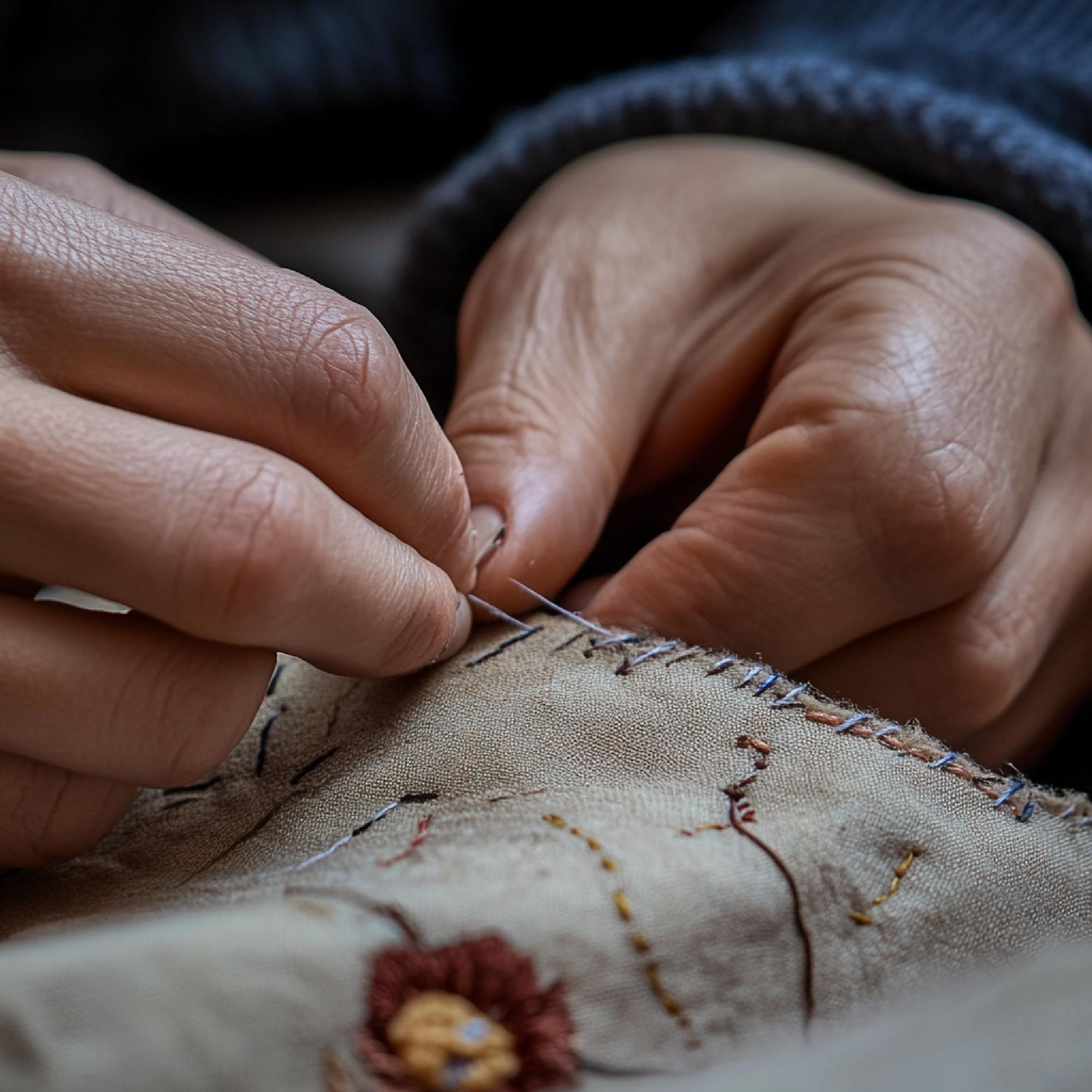 Old embroidered cloth being restored
